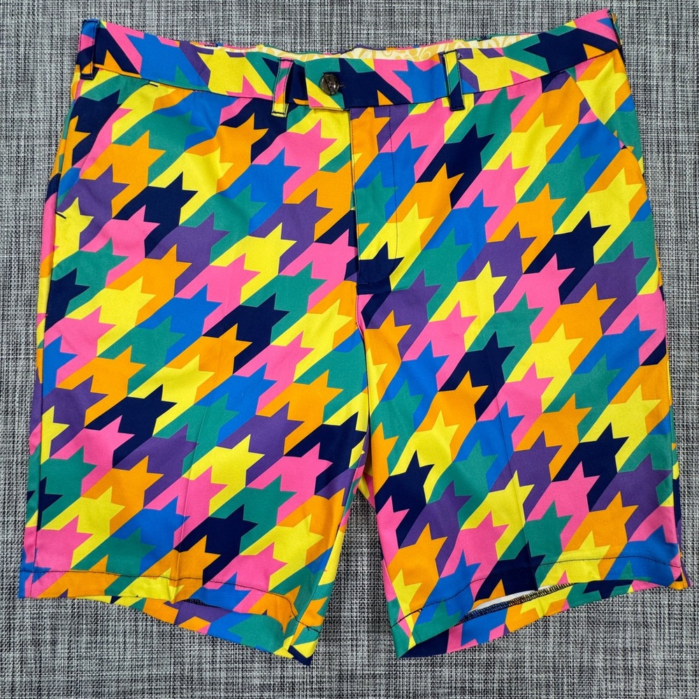 Loudmouth Mens Size 40 Golf Shorts Multicolor Houndstooth Polyester Flat Front